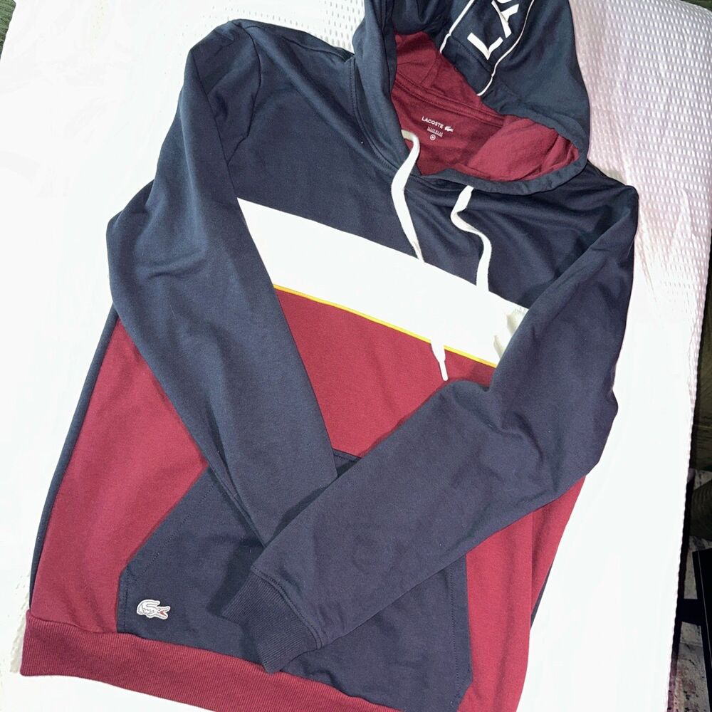 Lacoste Sleepwear Men's Maroon Blue White Sweatshirt Hoodie Size Medium